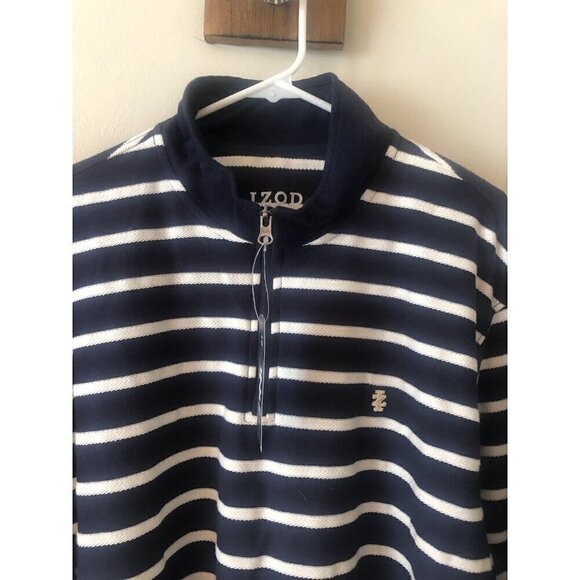 NWT Izod Mens Size XL Blue White Stripe 1/4 Zip Pullover Long Sleeve - Picture 2 of 5